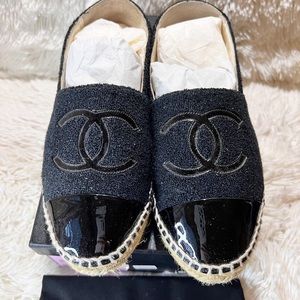 Authentic Chanel Espadrilles Metallic tweed and Patent Leather